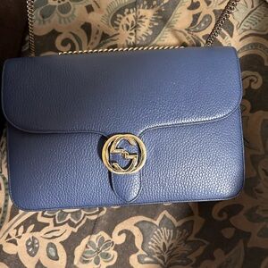 Blue Leather Shoulder Bag